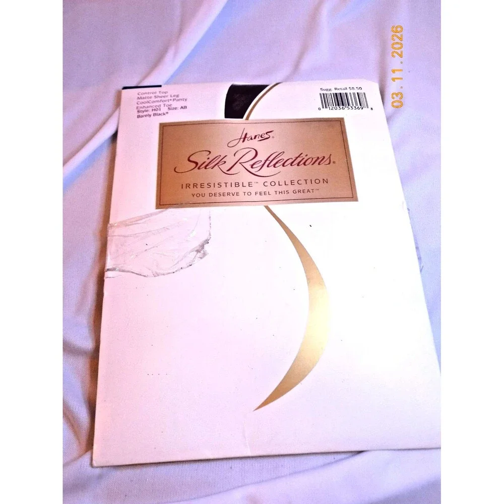 Hanes Silk Reflections Pantyhose Style 718 Size AB Color Barely Black NOS